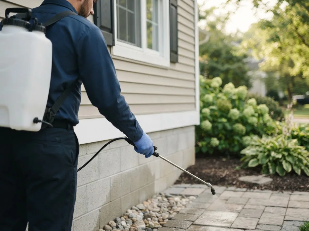 Pest control technician inspecting a home in Louise, TX